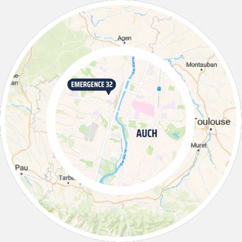 Carte de Auch dans la région occitanie avec point sur Emergence 32